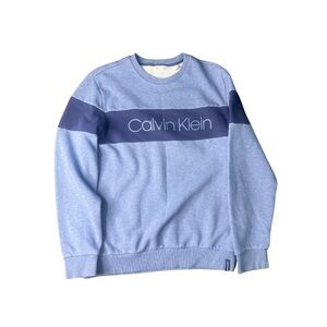 Calvin Klein Men's Light Blue and Navy Crewneck Sweater